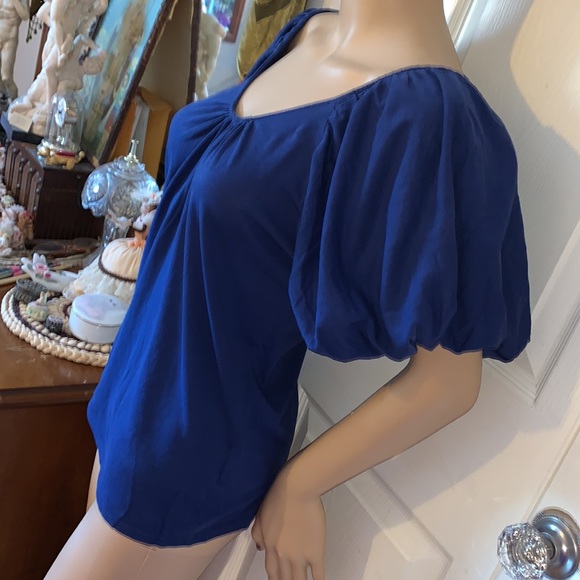 Club Monaco Navy Blue balloon puff sleeve t-shirt shirt top S - Picture 8 of 14